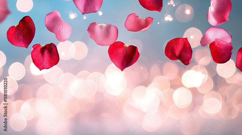 Aufkleber beautiful floating rose petals with soft blurred background and bokeh effect for romantic themes and
