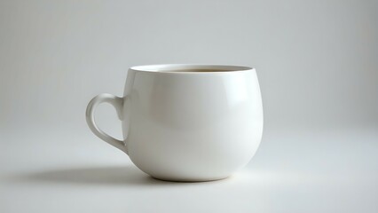 Obraz premium A single white ceramic mug filled with coffee or tea sits on a minimalist white background. Perfect for branding or beverage concepts.