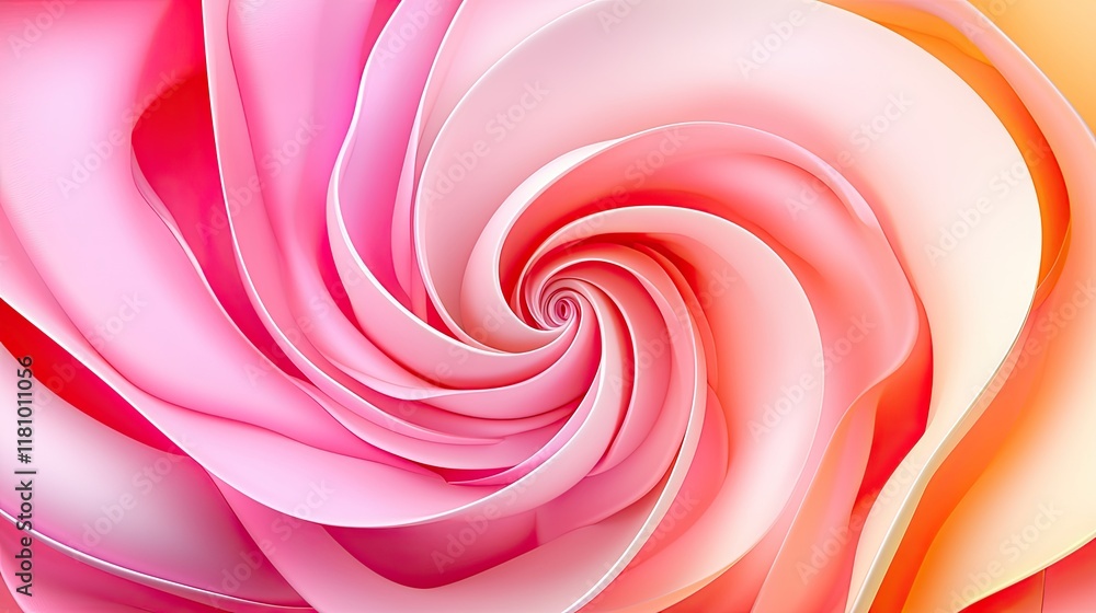 Poster abstract spiral design in soft shades of pink and coral with smooth curved layers and gradual color 