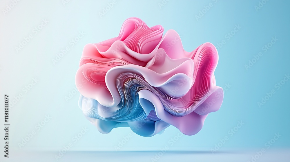 Poster a 3d abstract shape that appears to float off the screen, with dynamic colors and depth, creating a 