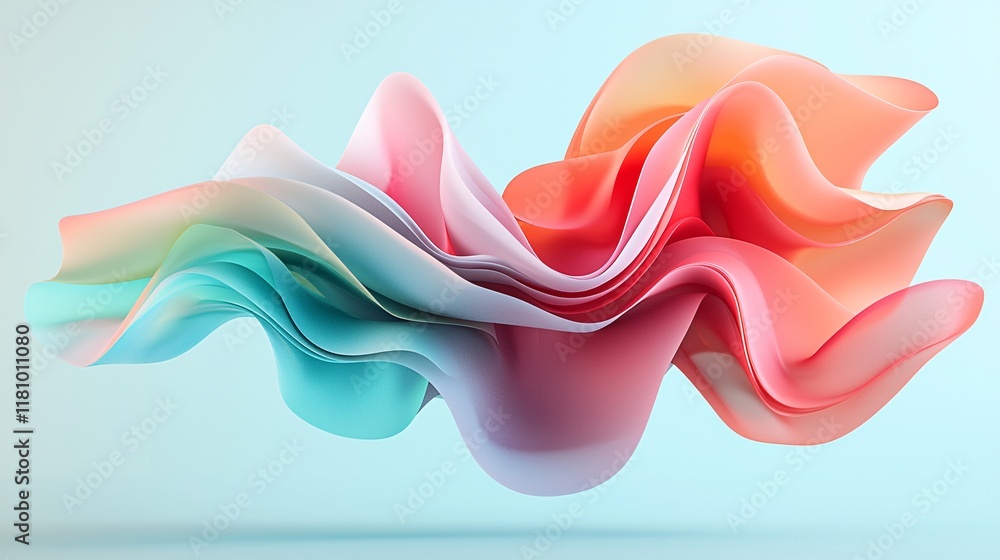 Poster a 3d abstract shape that appears to float off the screen, with dynamic colors and depth, creating a 