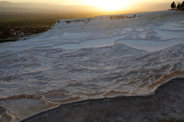 Pamukkale, a natural site in southwestern Turkey at sunset