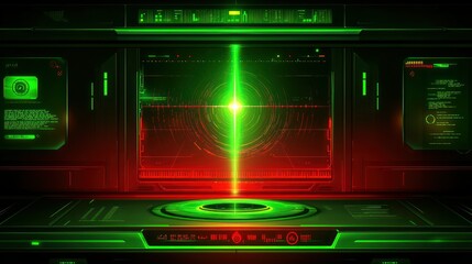 Futuristic Control Room Interface: Green and Red Digital Display