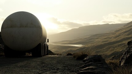 Tanker Truck on a Mountain Pass at Sunset