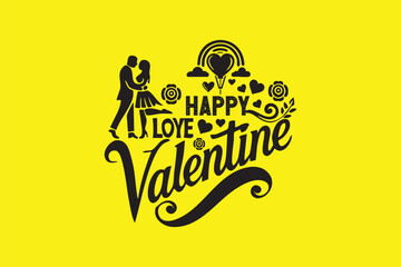 Happy Valentine's Day illustration Romantic silhouette design of a loving couple
