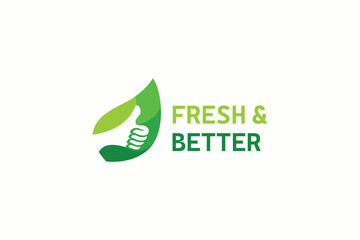 Thumb Up and Leaf Label for Green Organic Good Product Fresh Natural Logo Concept 