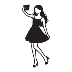 Elegant Woman Taking Selfie in Dress Illustration