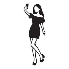 Stylish Woman Taking a Selfie Silhouette Illustration