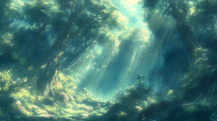 Obraz premium Mystical Forest Illustration: Sunlit Path