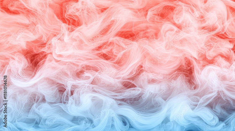 Poster Vibrant Smoke Waves in Red and Blue Hues Creating a Dynamic Abstract Background