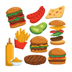 Set of ingredients for a Burger. Make up your Burger. illustration of fast food