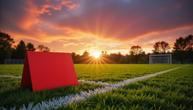 Red card on soccer field at sunset - Powered by Adobe