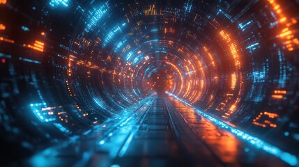 Fototapeta premium Neon Tunnel: A Futuristic Digital Passage