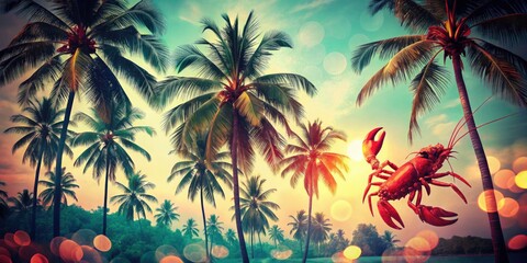 Vintage Italian island getaway: evocative palm silhouettes capture retro vacation vibes.