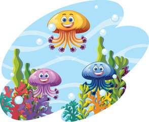 Colorful Jellyfish in Underwater Scene