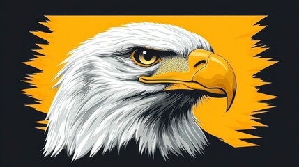 Obraz premium Close-up illustration of a bald eagle head against a yellow background.