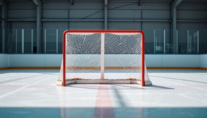 Hockey goal net on ice rink