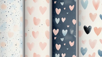 Hand-Drawn Decorative Patterns of Hearts in Soft Colors