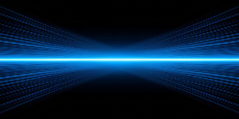 Fototapeta premium 青い光、レーザービーム、水平光線、青い光フレア、黒い背景、スタイリッシュ