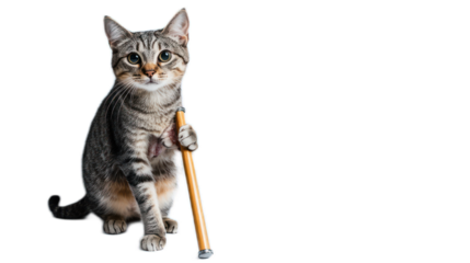 A Playful Domestic Cat Holding a Golden Stick in Its Paw, Captured in a Studio Setting, Showcasing Its Unique Features and Expressive Nature