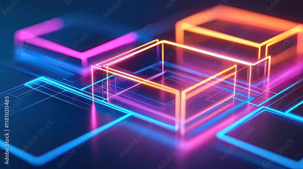 Poster matrix abstract background concept. vibrant neon outlines creating an abstract digital landscape.