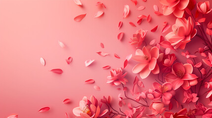 Obraz premium Vibrant Floral Illustration of Red and Pink Petals on a Gradient Background, Perfect for Spring and Romantic Design Uses