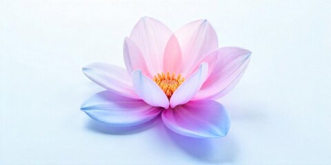 Obraz premium Abstract image of a flower in soft pastel colors, flowing, translucent petals with a blend of light pink, blue, and lavender hues, white background, centered composition