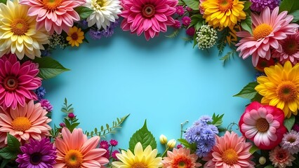 Obraz premium Bright and vibrant frame made of colorful gerbera daisies ideal for creative designs, invitations, or decorative purposes. Copy space