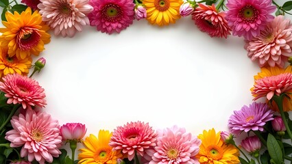 Obraz premium Bright and vibrant frame made of colorful gerbera daisies ideal for creative designs, invitations, or decorative purposes. Copy space