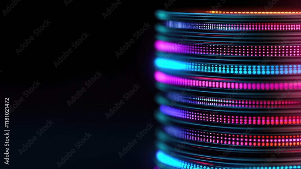 Poster layer abstract background idea. futuristic neon light patterns glowing in a dark environment, showca