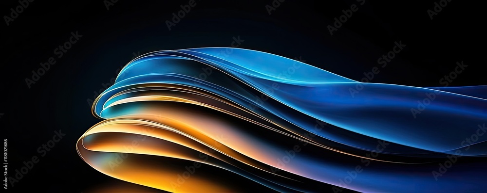 Aufkleber layer abstract background idea. abstract digital waves in blue and orange against a dark background,