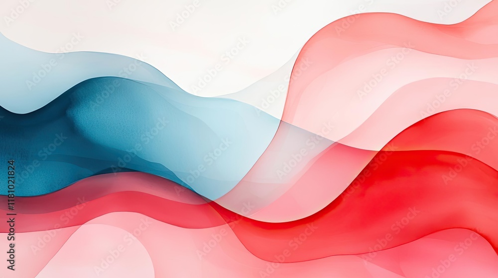 Poster watercolor abstract background idea. abstract waves of red and blue flow gently in a soft and vibran