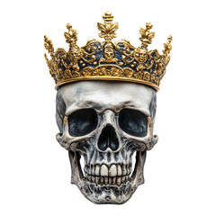 Skull Wearing a Golden Crown on White Background on Transparent Background