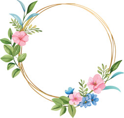 Fototapeta premium Watercolor Floral Frame with Gold Accents