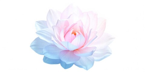 Abstract image of a flower in soft pastel colors, flowing, translucent petals with a blend of light pink, blue, and lavender hues, white background, centered composition