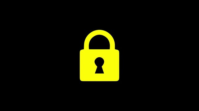 Animated lock security icon on black background. Security lock animation.