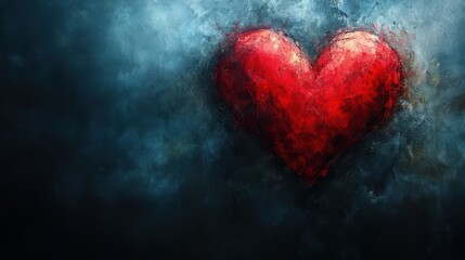 Vibrant Red Heart on Black Background in Watercolor Style