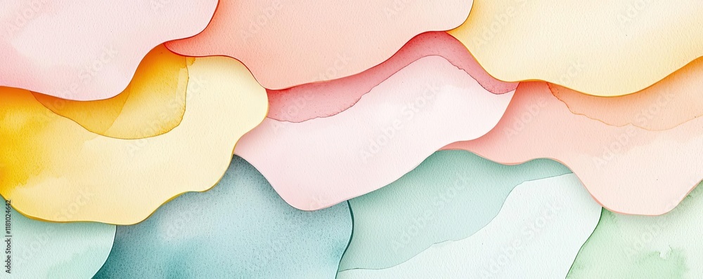 Poster watercolor abstract background idea. abstract watercolor shapes in soft pastel colors creating a ser