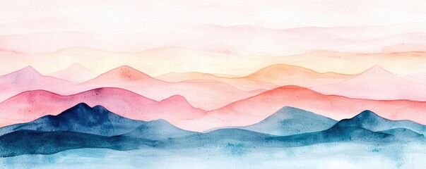 Watercolor abstract background idea. Serene watercolor landscape showcasing gentle hills and soft pastel colors.