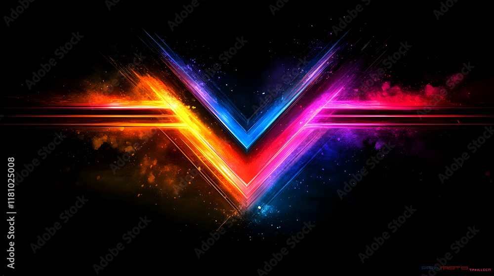 Aufkleber abstract background with vibrant v-shaped light streaks and colorful particles dynamically scattered