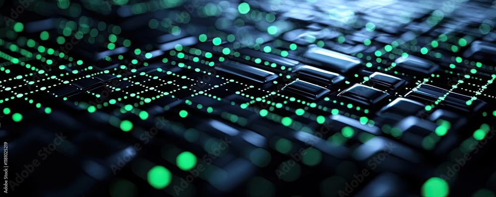 Poster matrix abstract background concept. abstract close-up of a circuit board with glowing green lights a