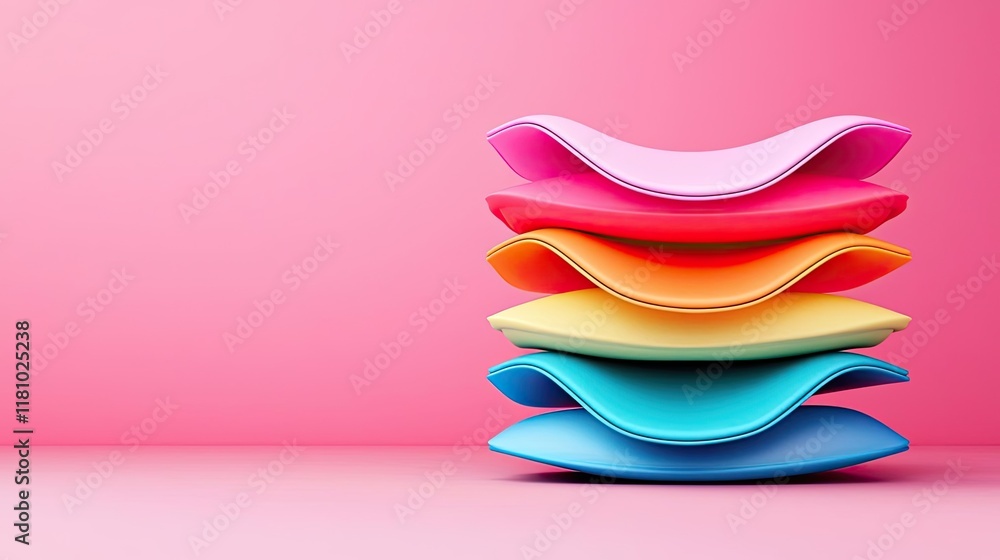Aufkleber layer abstract background idea. colorful stacked shapes on a pink background for creative design pro