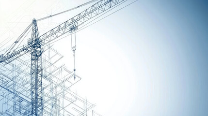 Construction crane outline with blue gradient background