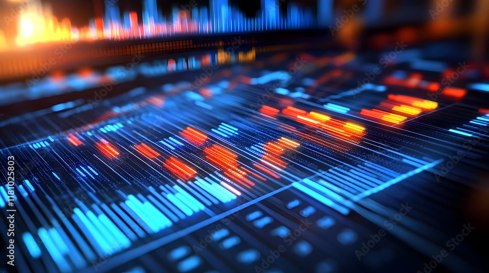 Aufkleber abstract data stream flows across futuristic interface with glowing lines and blurry background