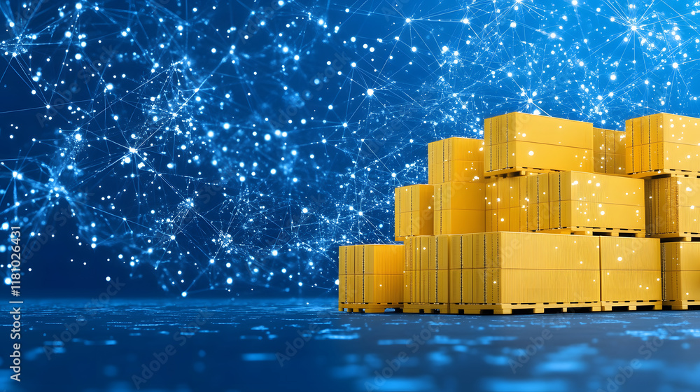 Aufkleber optimizing logistics operations with yellow pallets in a digital warehouse environment