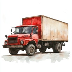 Watercolor painting of a vintage red delivery truck.