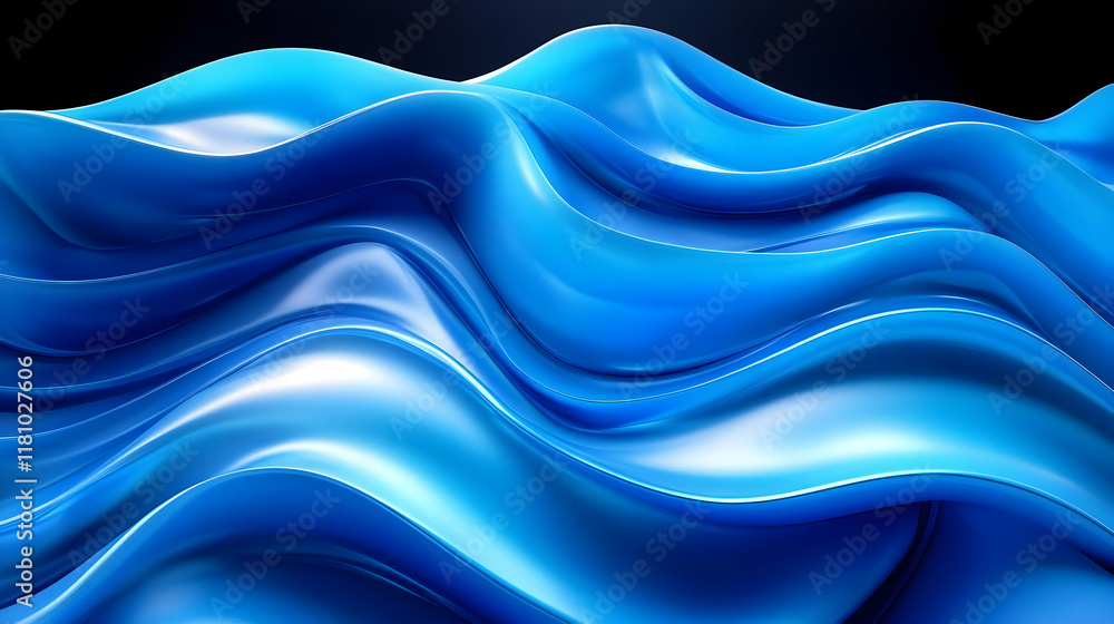 Poster abstract 3d blue wave background flows smoothly with elegant curves and glossy finish