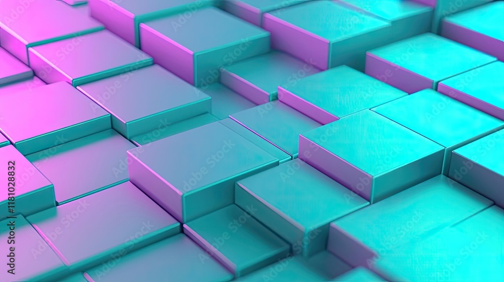 Poster matrix abstract background concept. vibrant abstract design with stacked blocks in teal and purple c
