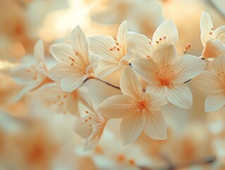 Delicate pink flowers blooming on branch, springtime floral beauty