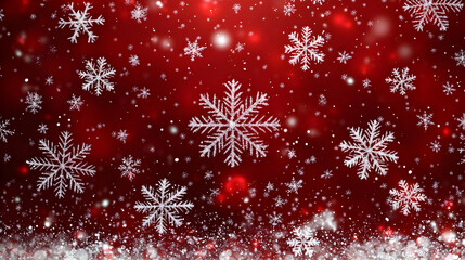 Sparkling Snowflakes Dance on a Festive Red Background, Creating a Magical Winter Wonderland.